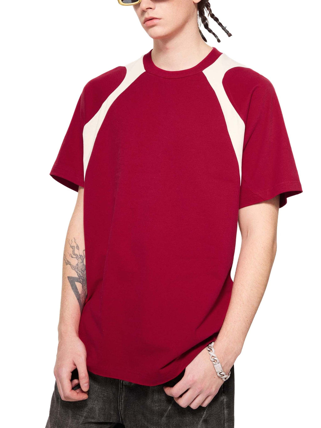 Contrast Panel Cotton T-Shirt - IVORYFLOW