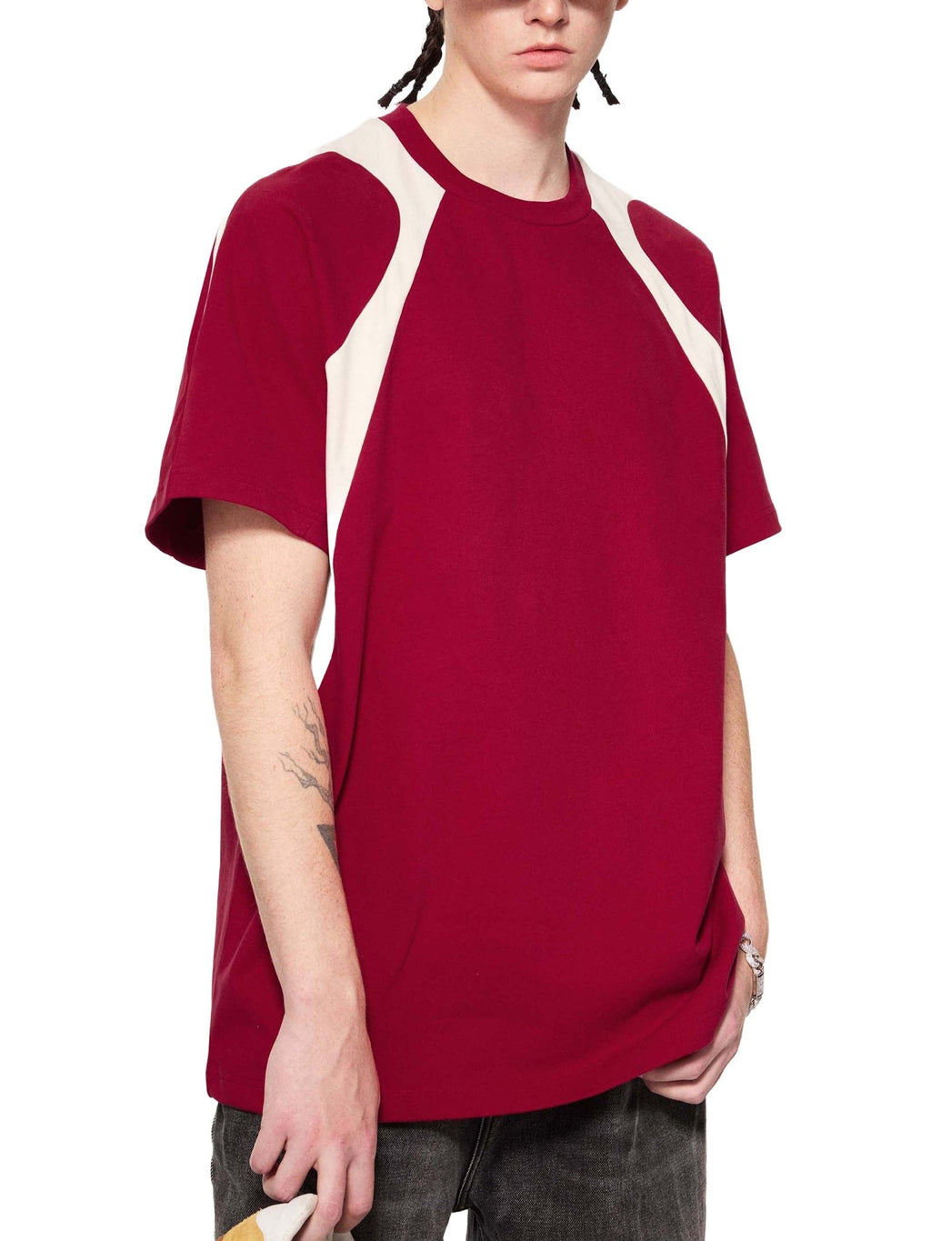 Contrast Panel Cotton T-Shirt - IVORYFLOW