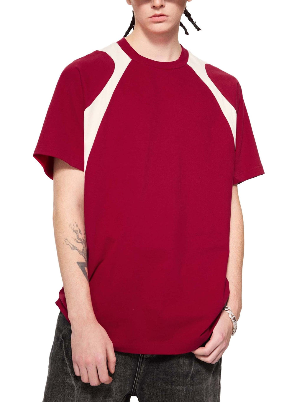 Contrast Panel Cotton T-Shirt - IVORYFLOW