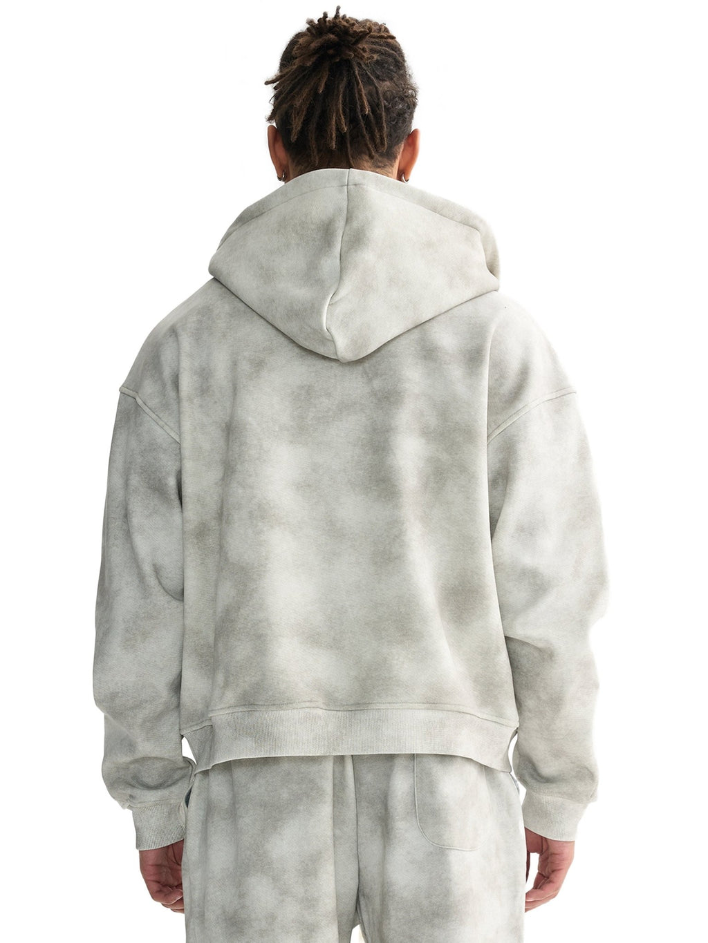 Dirty Washed Boxy Zip - up Fleece Hoodie - IVORYFLOW