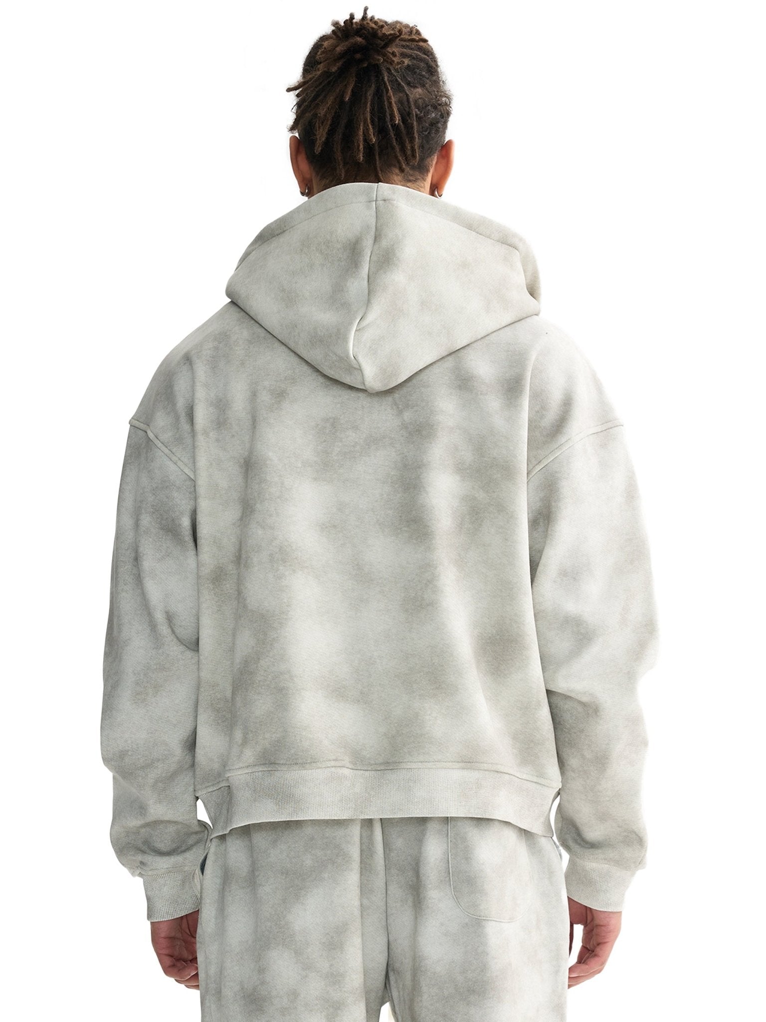 Dirty Washed Boxy Zip - up Fleece Hoodie - IVORYFLOW