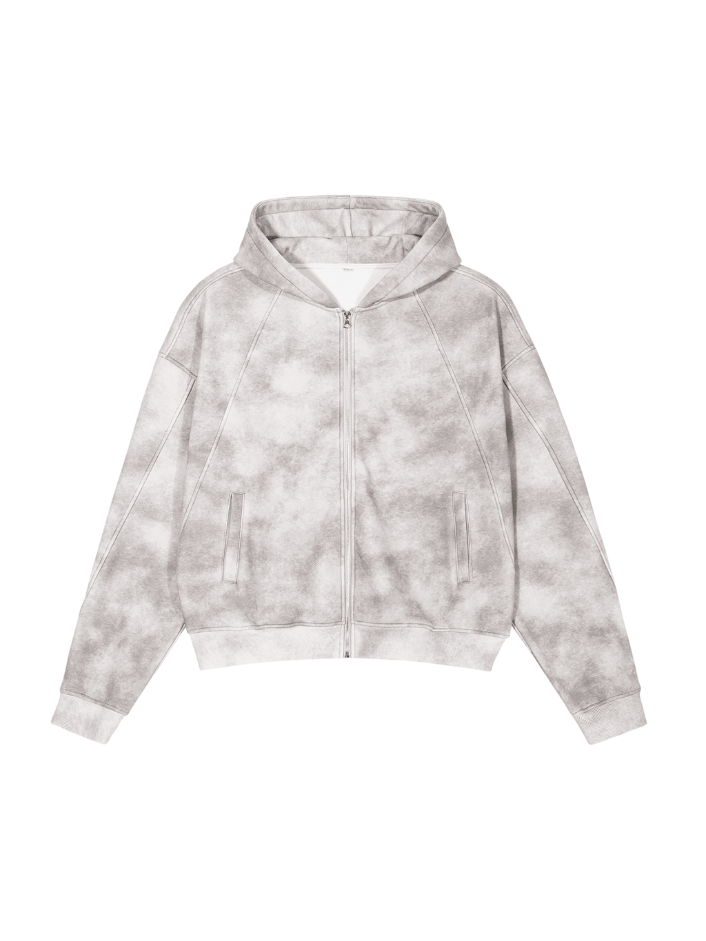 Dirty Washed Boxy Zip - up Fleece Hoodie - IVORYFLOW