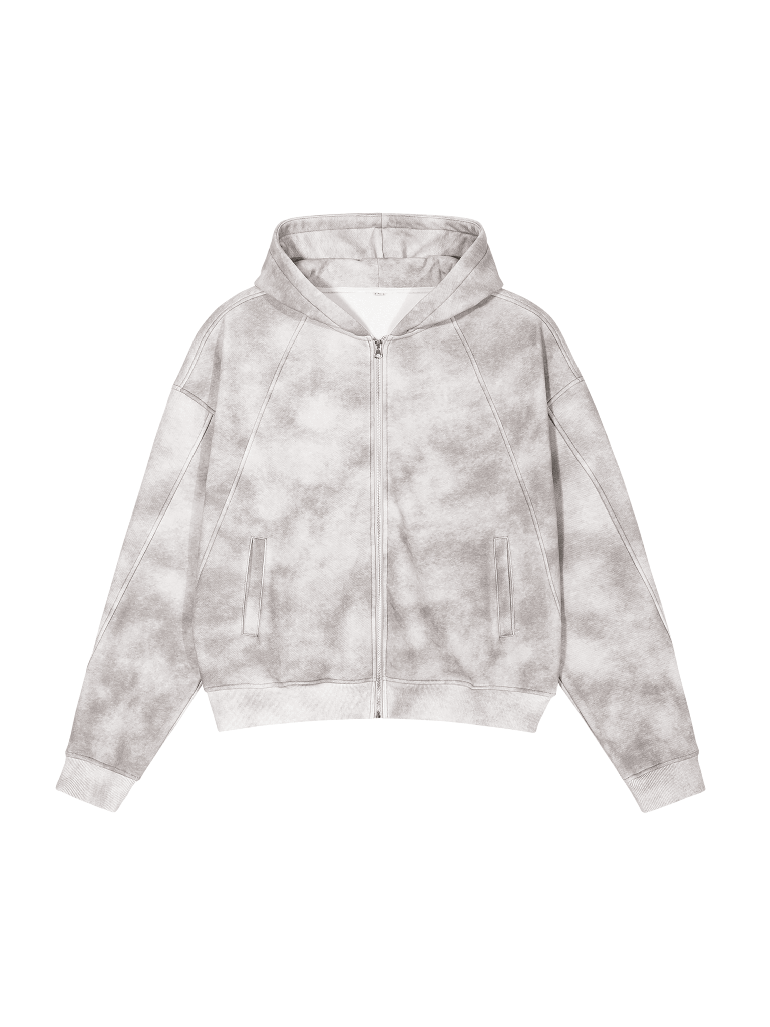 Dirty Washed Boxy Zip - up Fleece Hoodie - IVORYFLOW