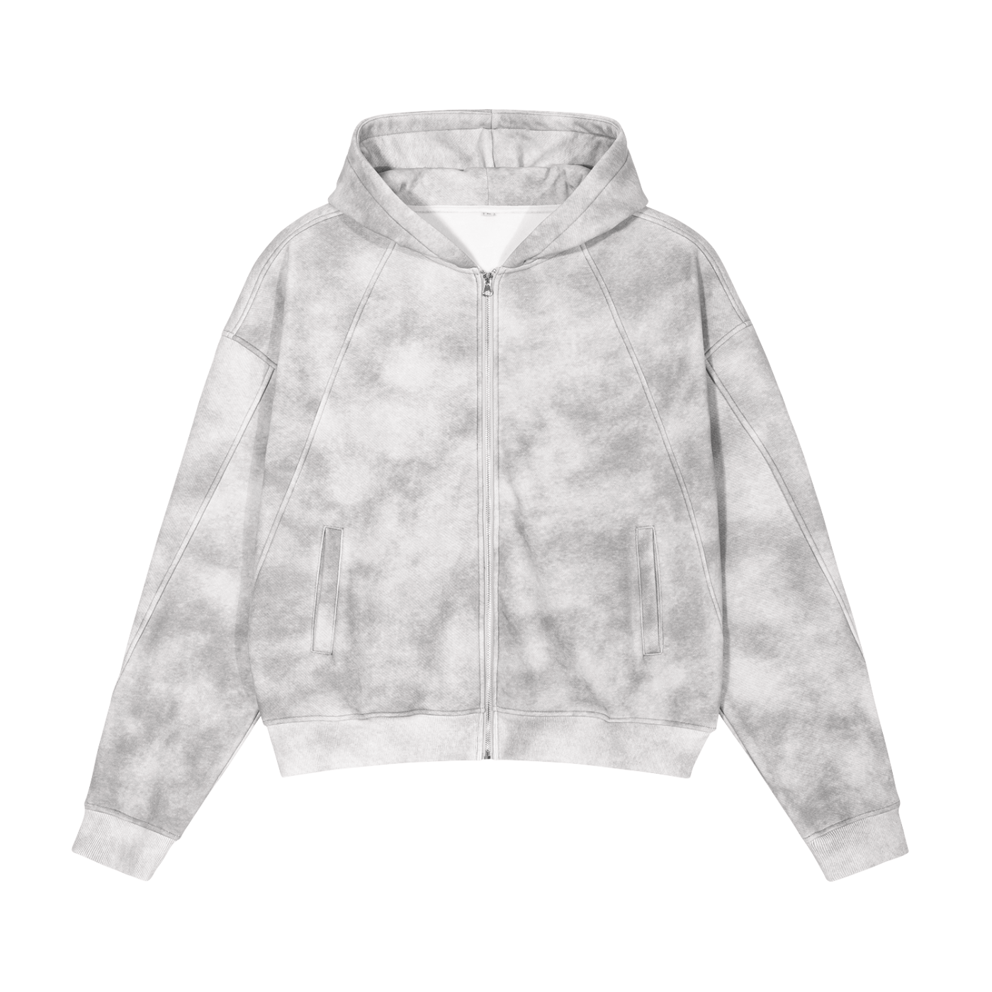 Dirty Washed Boxy Zip - up Fleece Hoodie - IVORYFLOW