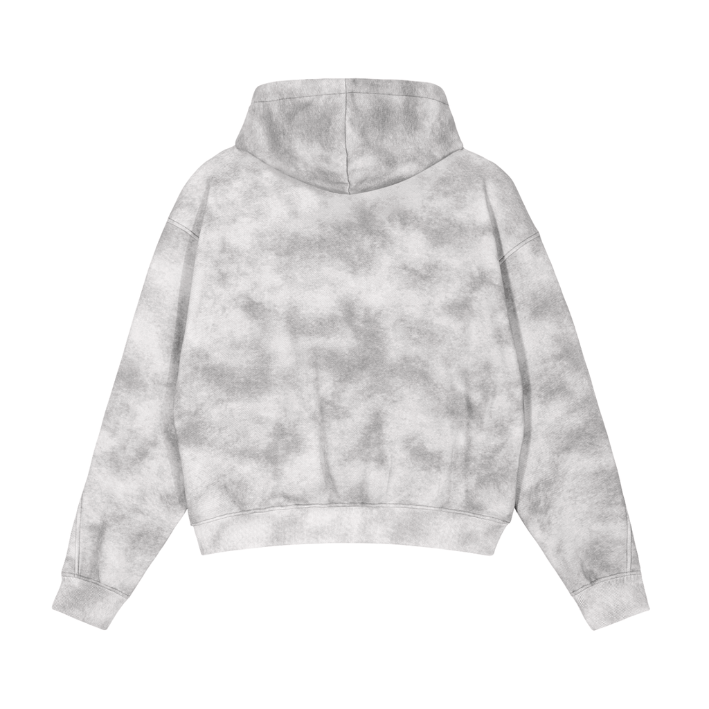 Dirty Washed Boxy Zip - up Fleece Hoodie - IVORYFLOW