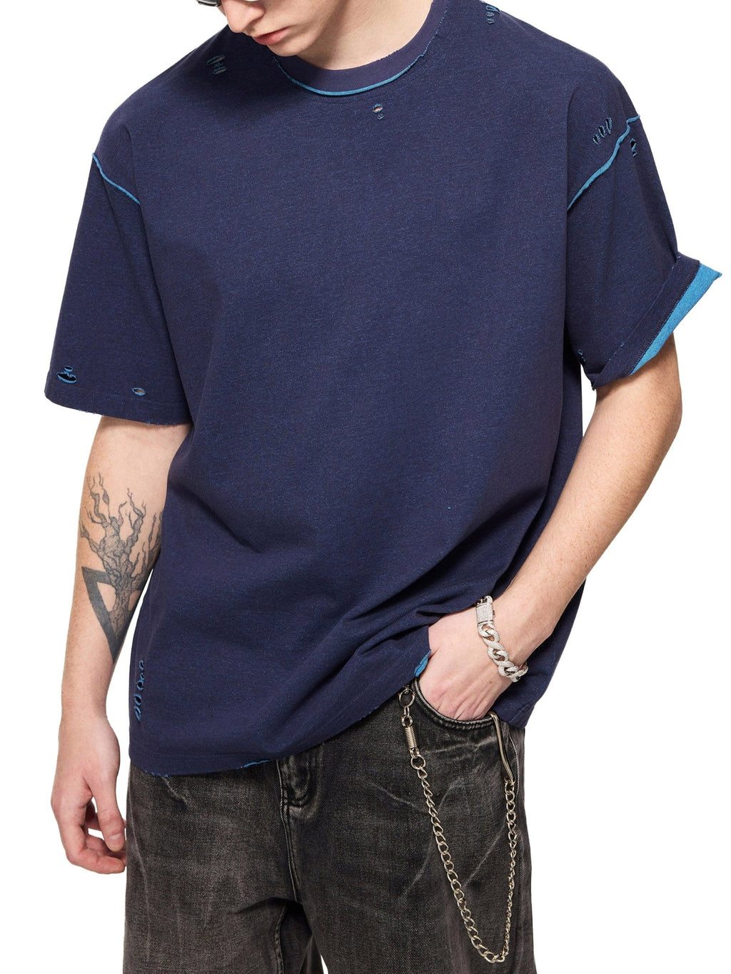 Hand - frayed Reversible T-shirt - IVORYFLOW