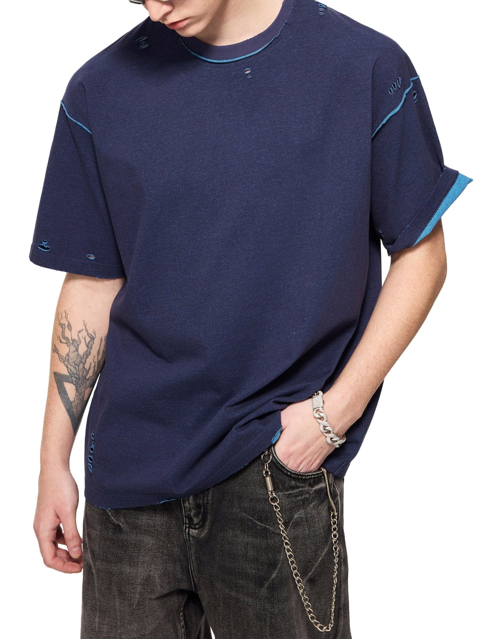 Hand - frayed Reversible T-shirt - IVORYFLOW