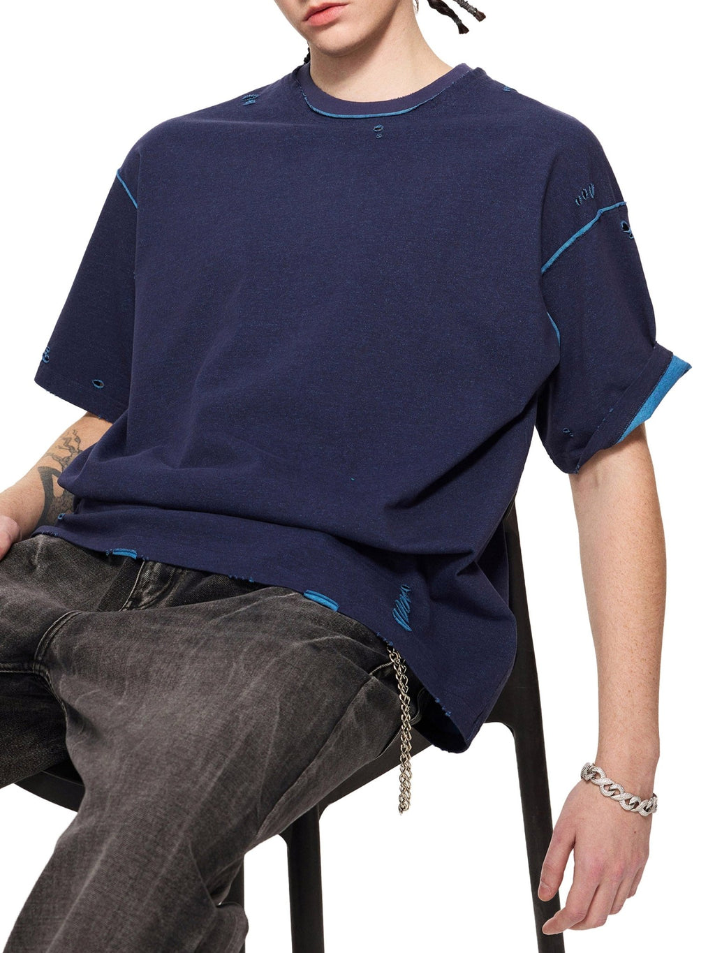 Hand - frayed Reversible T-shirt - IVORYFLOW