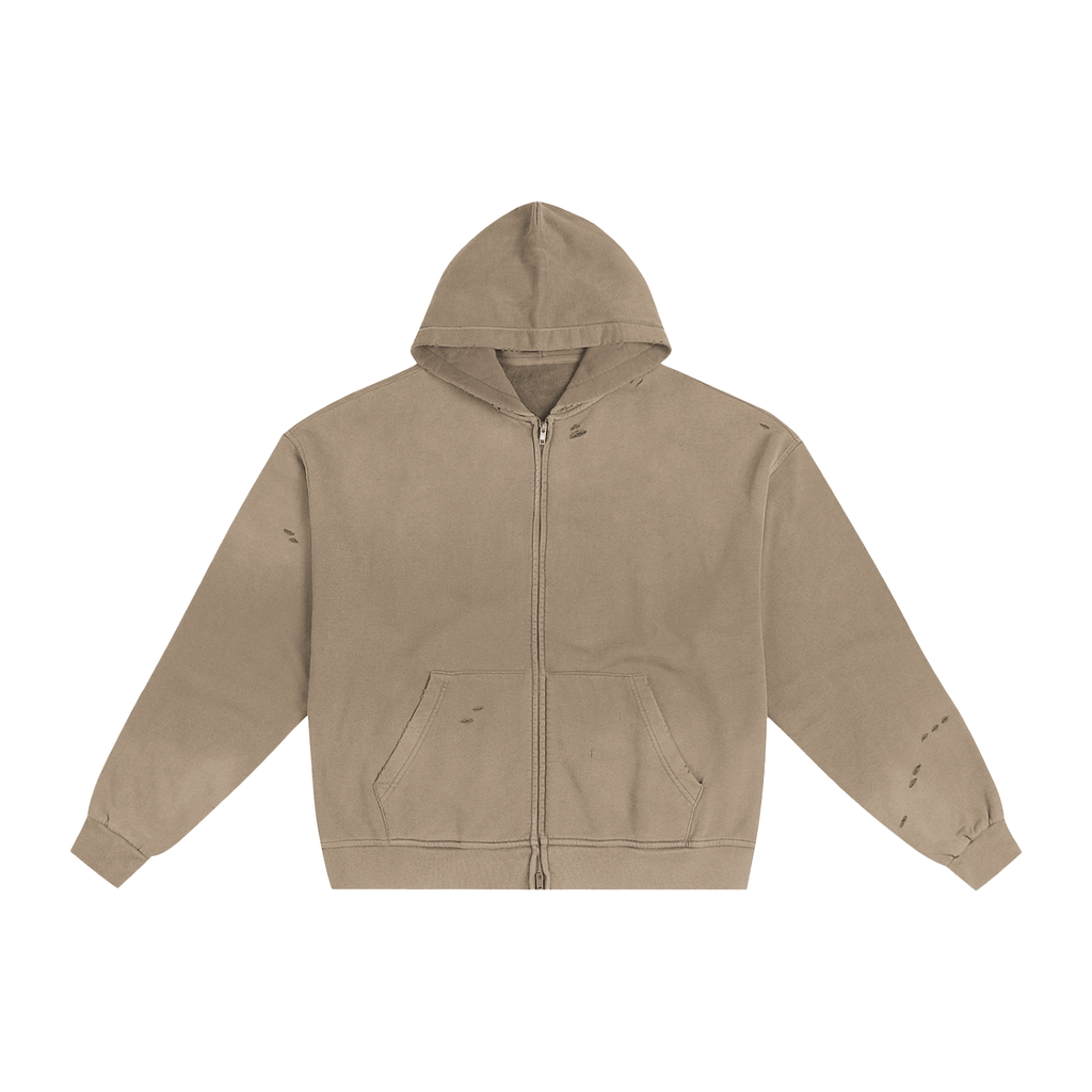 Hand - Frayed Sunfade Zip Hoodie - IVORYFLOW