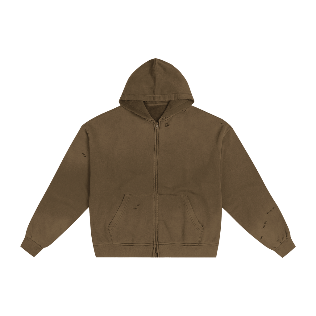 Hand - Frayed Sunfade Zip Hoodie - IVORYFLOW