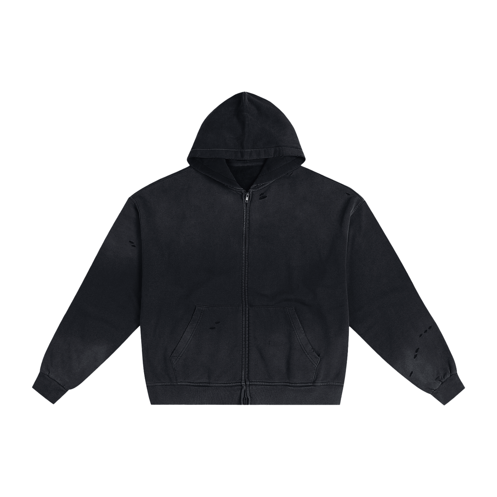 Hand - Frayed Sunfade Zip Hoodie - IVORYFLOW