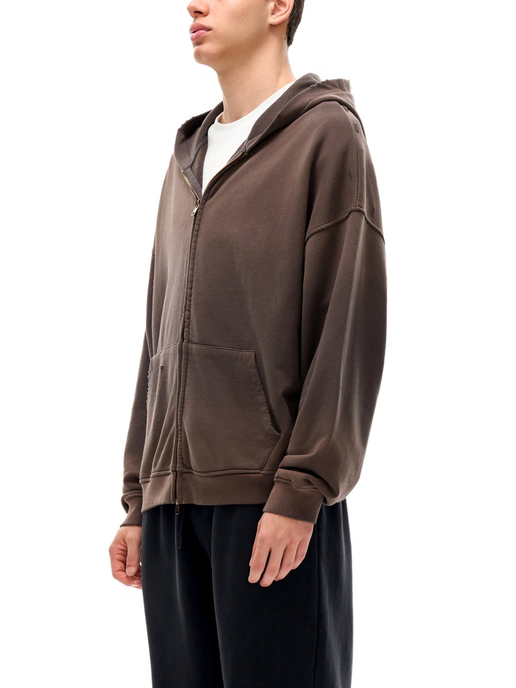 Hand - Frayed Sunfade Zip Hoodie - IVORYFLOW