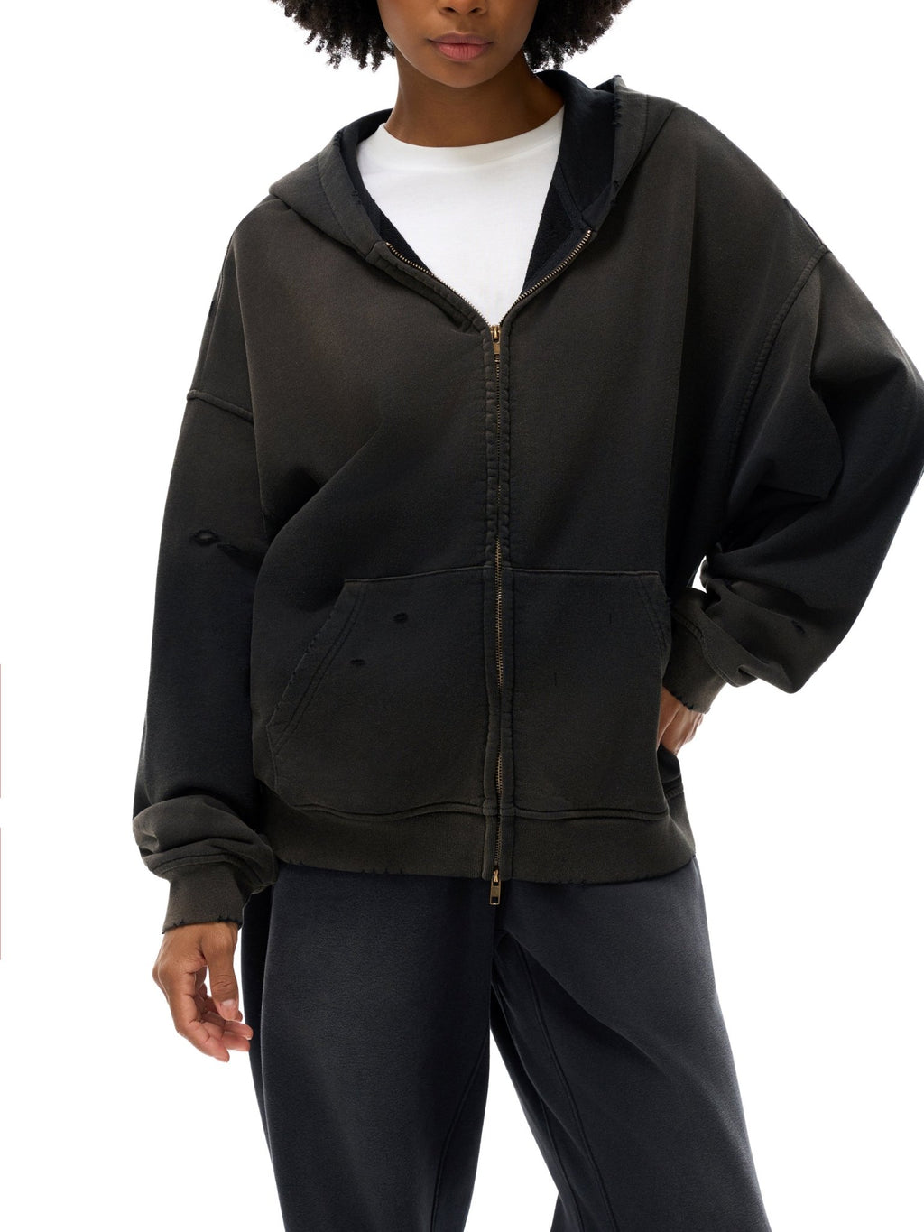 Hand - Frayed Sunfade Zip Hoodie - IVORYFLOW