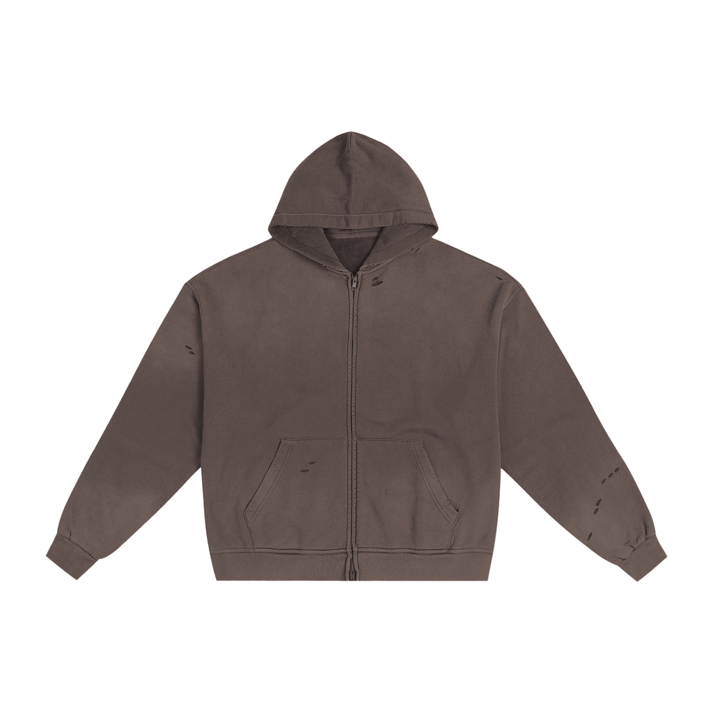 Hand - Frayed Sunfade Zip Hoodie - IVORYFLOW