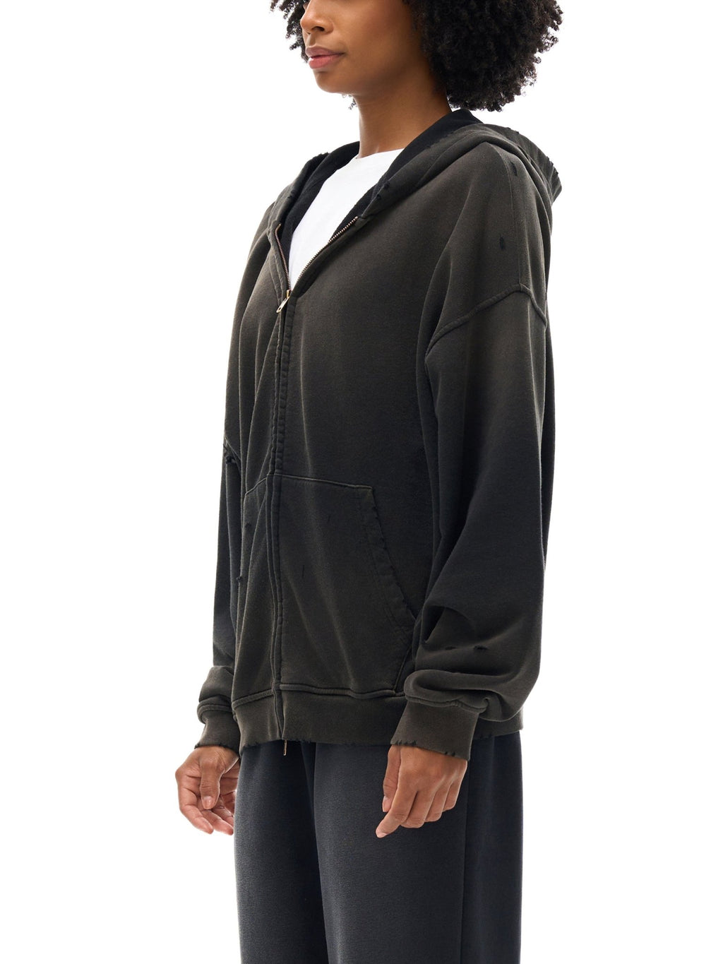 Hand - Frayed Sunfade Zip Hoodie - IVORYFLOW