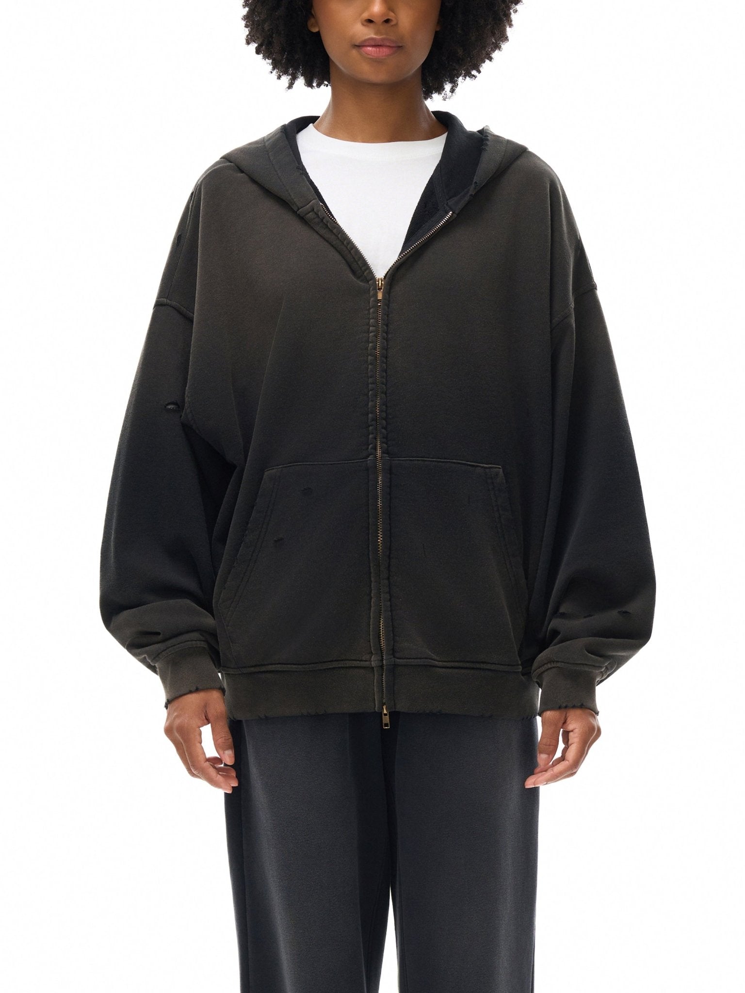 Hand - Frayed Sunfade Zip Hoodie - IVORYFLOW