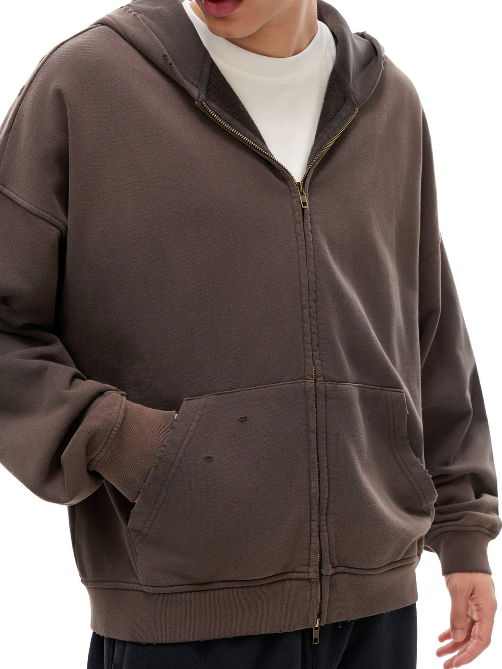 Hand - Frayed Sunfade Zip Hoodie - IVORYFLOW