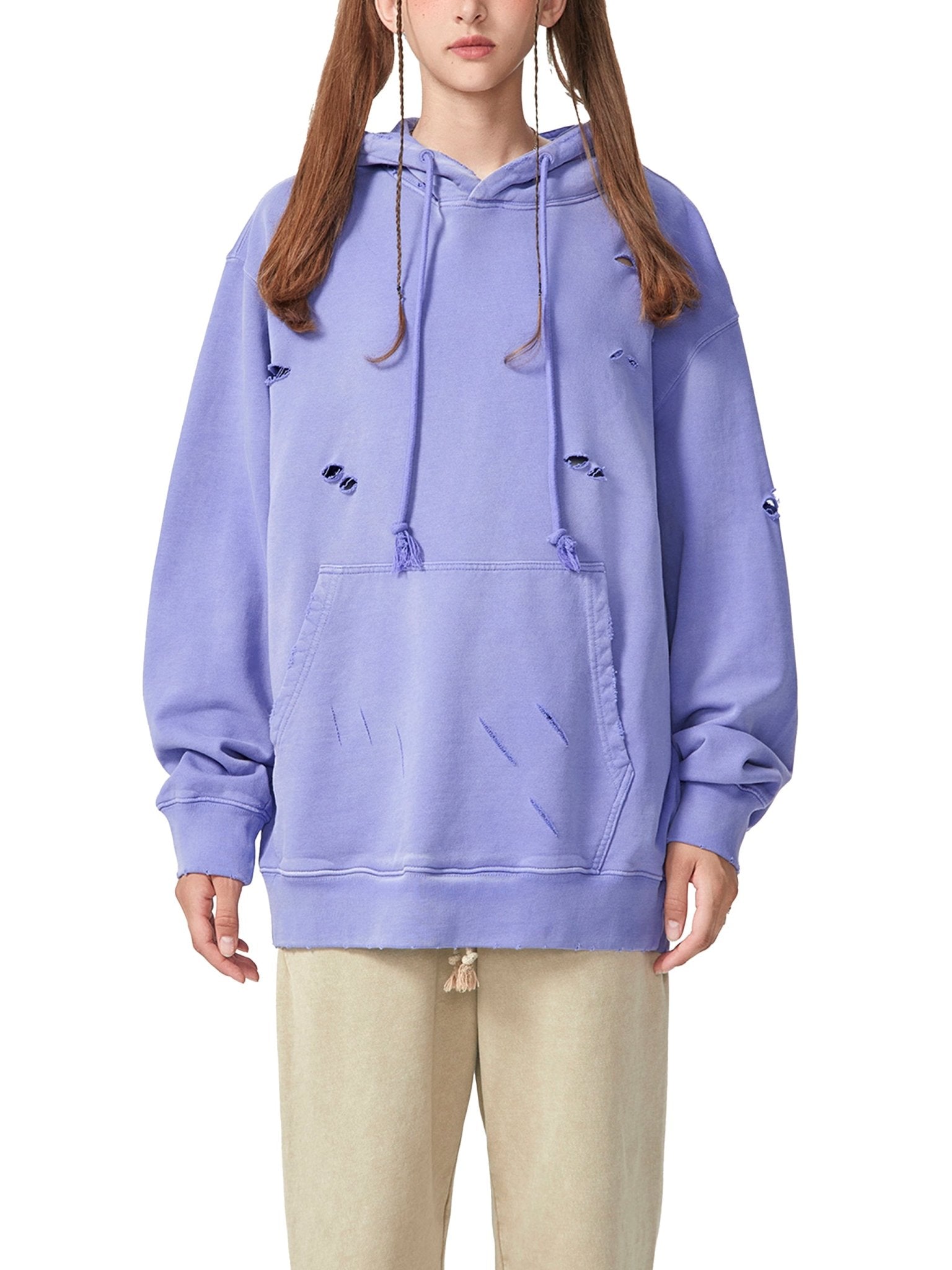 Heavyweight Pure Cotton Hand - Frayed Monkey Washed Hoodie - IVORYFLOW