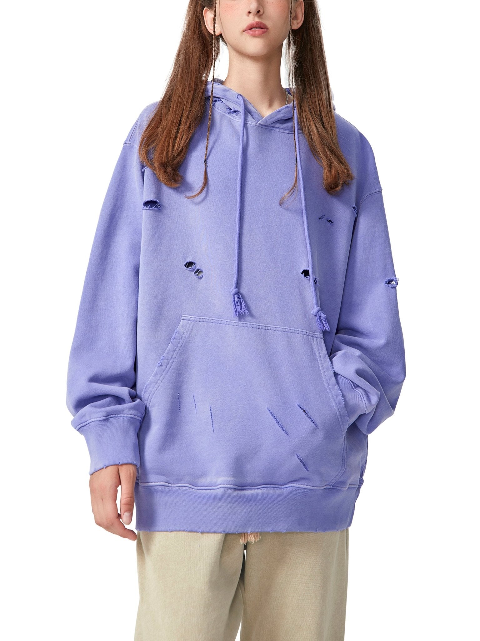 Heavyweight Pure Cotton Hand - Frayed Monkey Washed Hoodie - IVORYFLOW