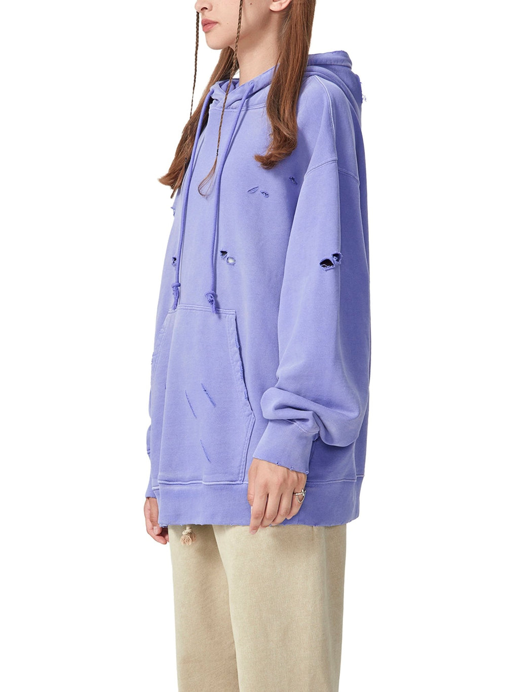 Heavyweight Pure Cotton Hand - Frayed Monkey Washed Hoodie - IVORYFLOW