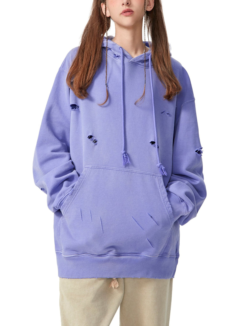 Heavyweight Pure Cotton Hand - Frayed Monkey Washed Hoodie - IVORYFLOW