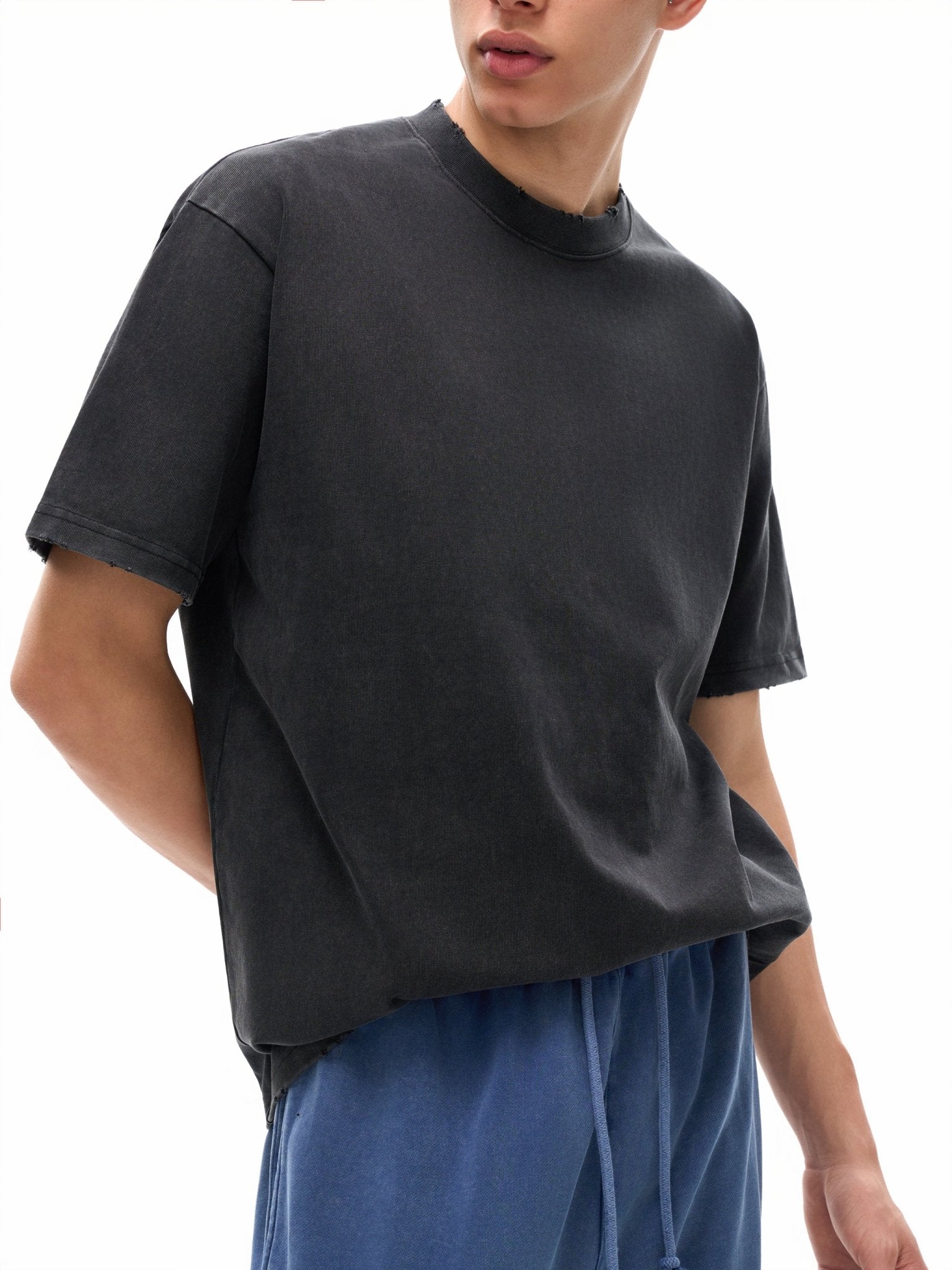 Heavyweight Vintage Washed Frayed T-Shirt - IVORYFLOW