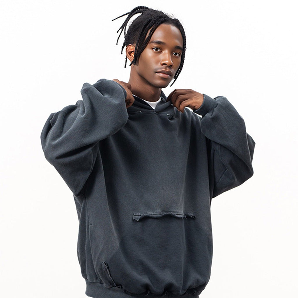 Reverse Pocket Design Distressed Hoodie(440GSM) - IVORYFLOW