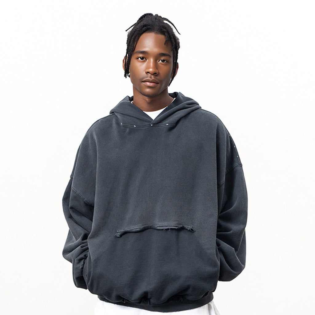 Reverse Pocket Design Distressed Hoodie(440GSM) - IVORYFLOW