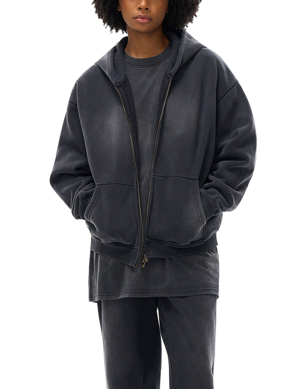 Sunfade Two - way Zipper Boxy Fleece Hoodie - IVORYFLOW