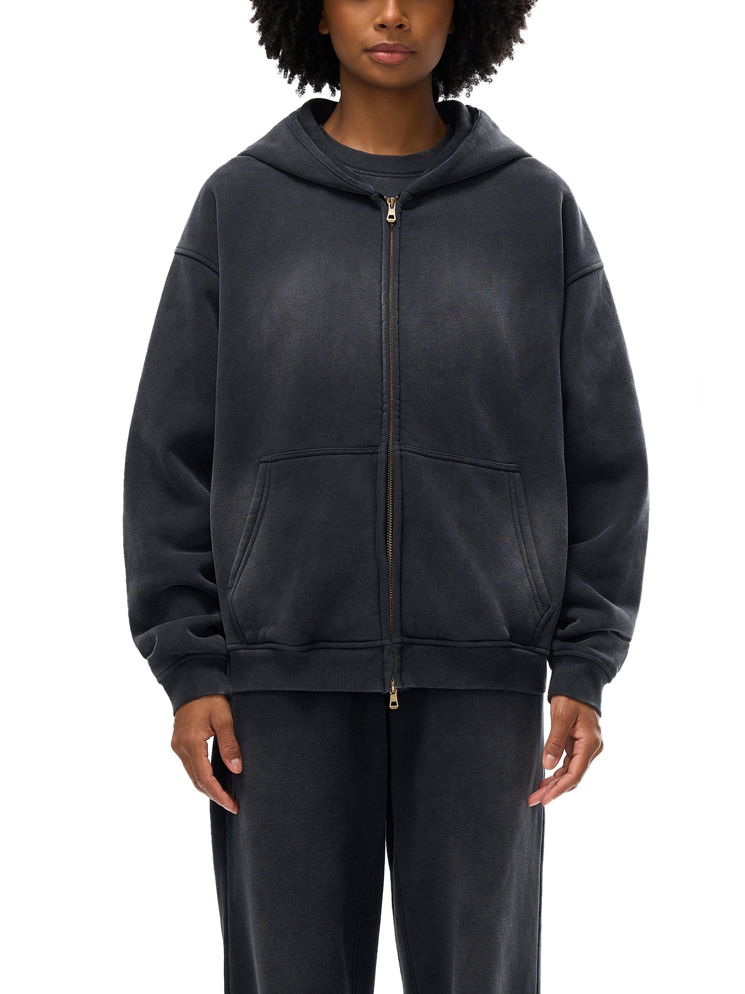 Sunfade Two - way Zipper Boxy Fleece Hoodie - IVORYFLOW