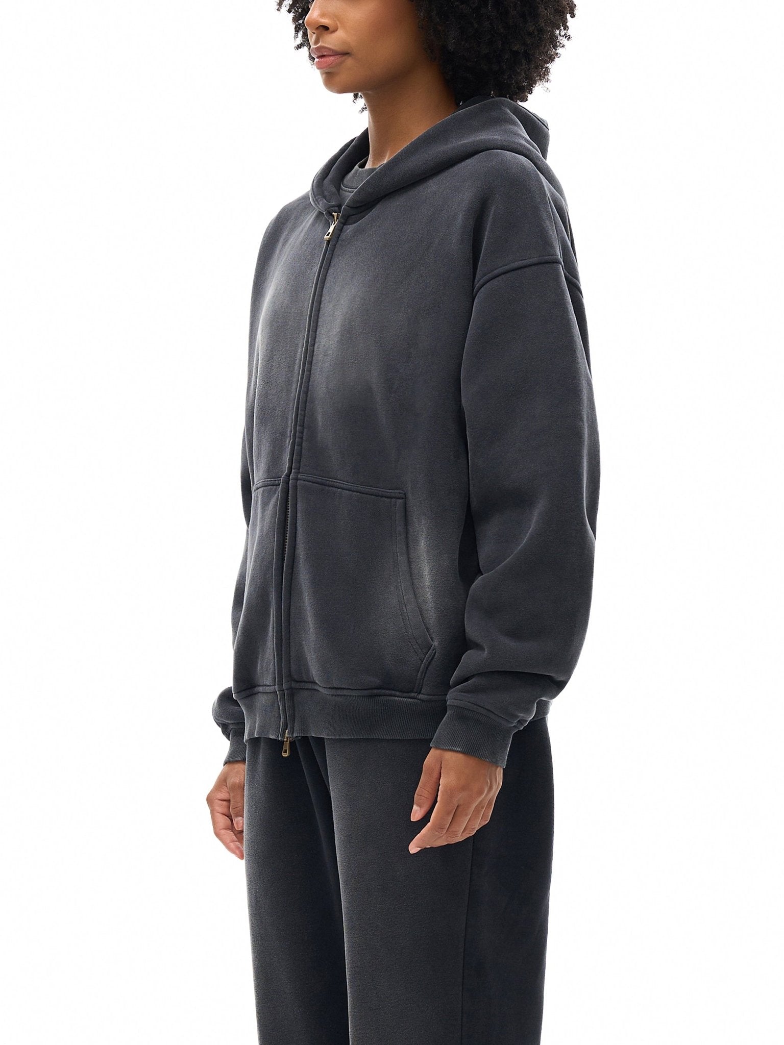 Sunfade Two - way Zipper Boxy Fleece Hoodie - IVORYFLOW
