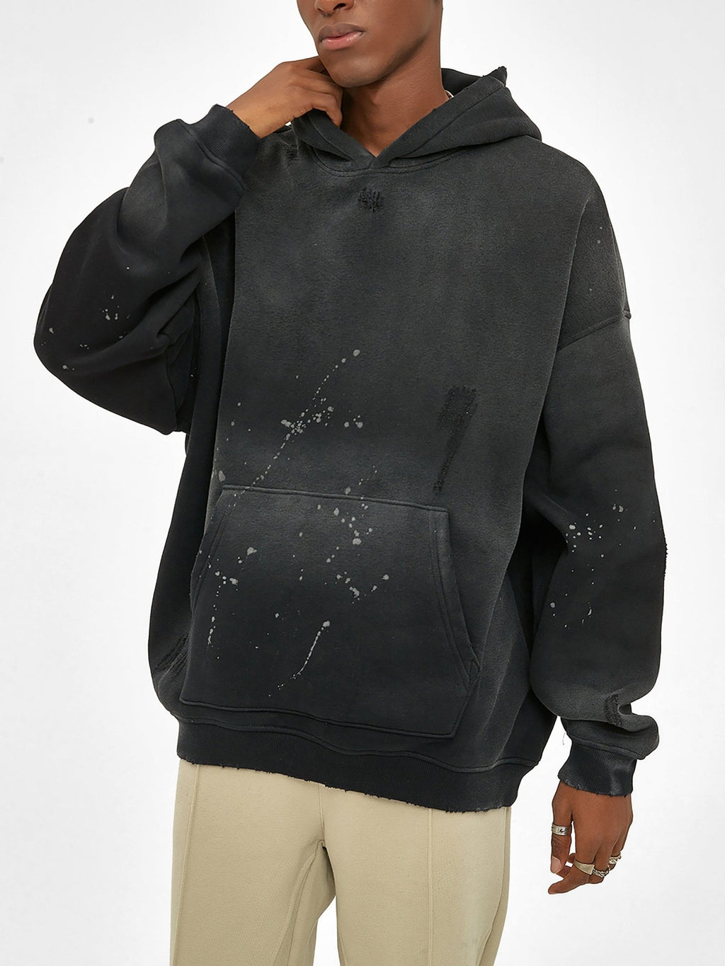 Vintage Wash Frayed Fleece Hoodie - 360 GSM - IVORYFLOW