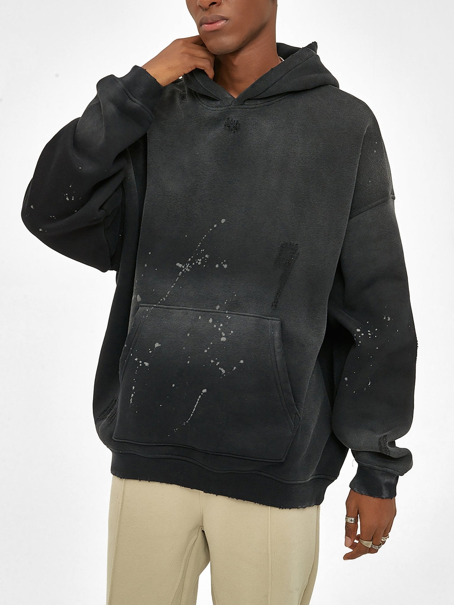 Vintage Wash Frayed Fleece Hoodie - 360 GSM - IVORYFLOW
