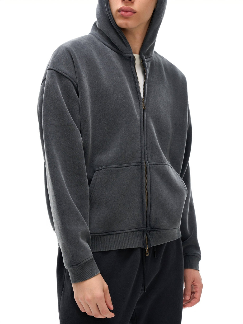 Zip - Through Boxy Fleece Hoodie - IVORYFLOW