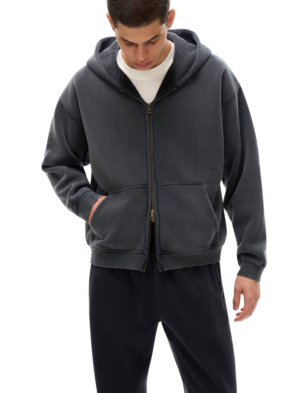 Zip - Through Boxy Fleece Hoodie - IVORYFLOW