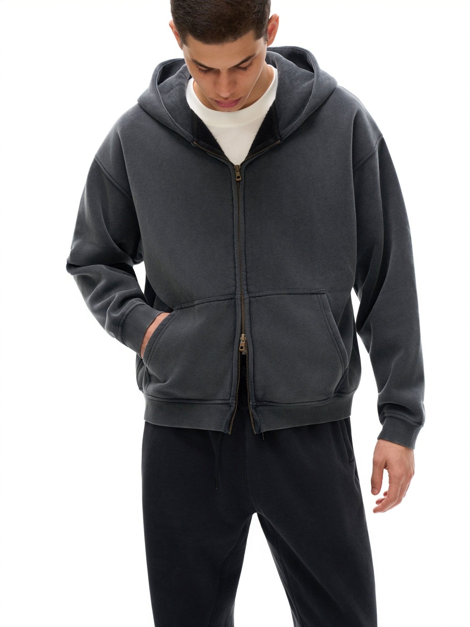 Zip - Through Boxy Fleece Hoodie - IVORYFLOW