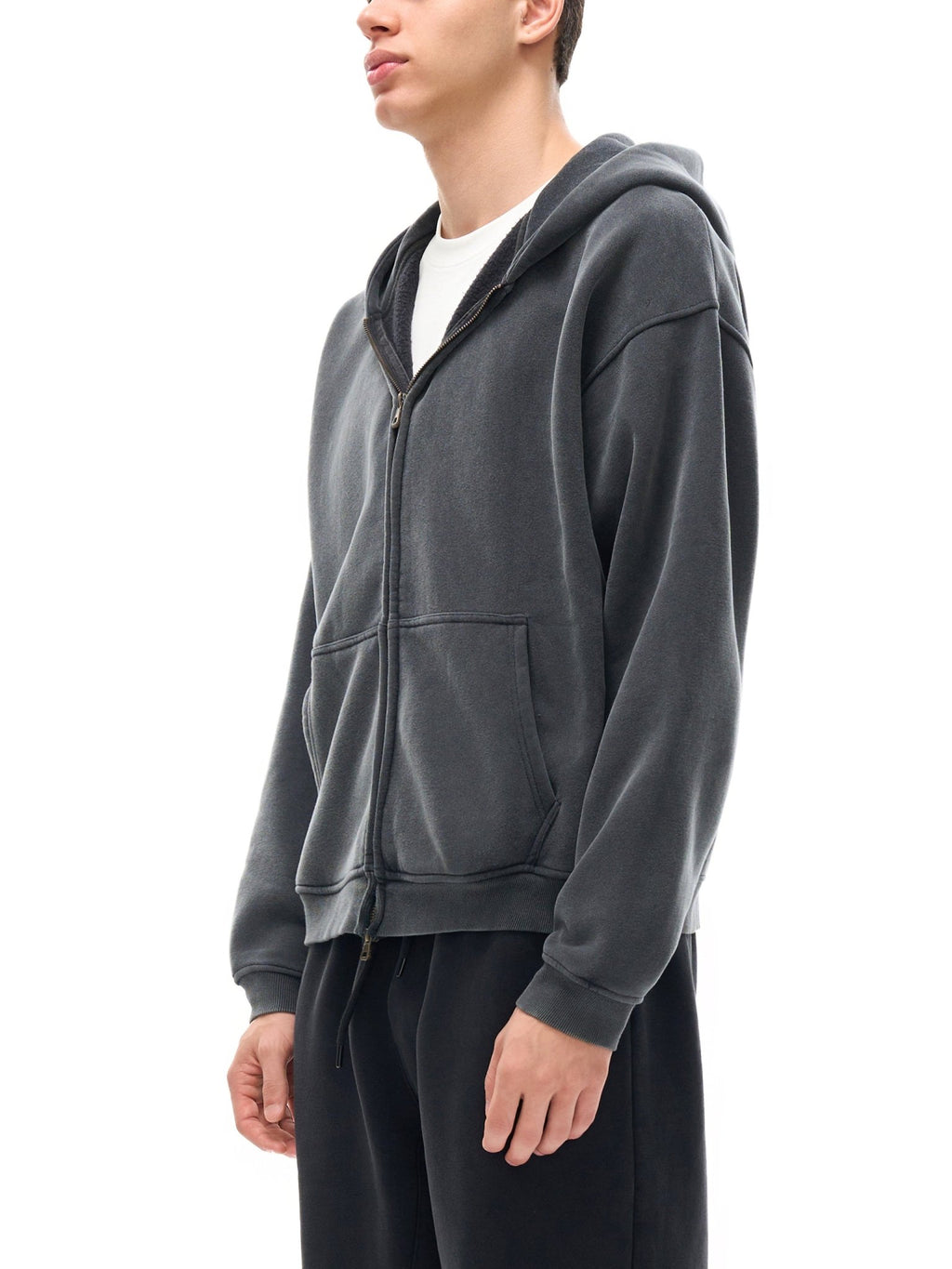 Zip - Through Boxy Fleece Hoodie - IVORYFLOW